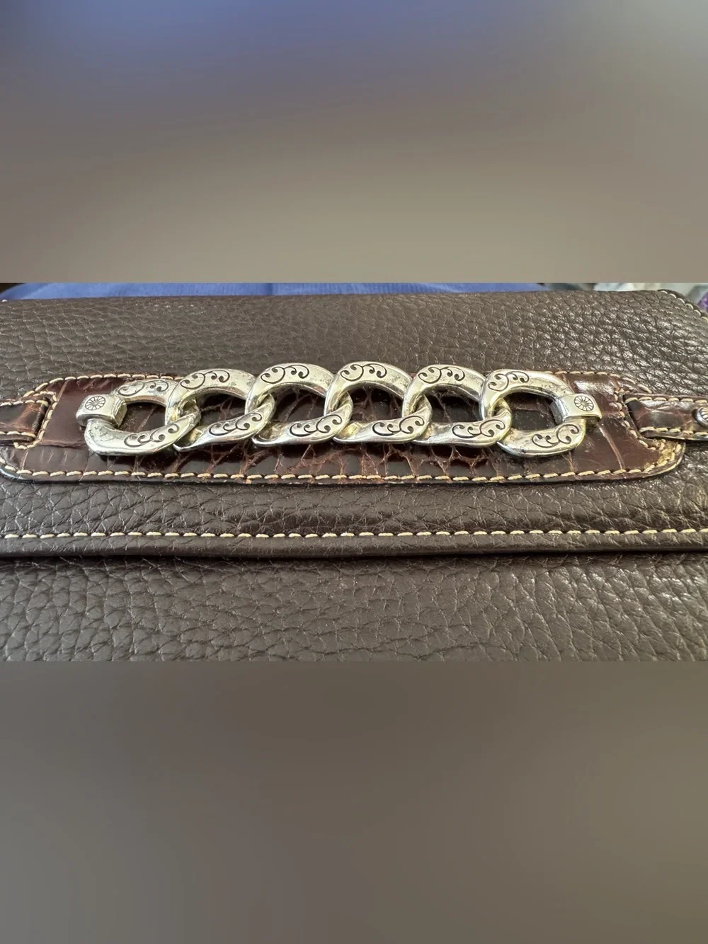 Brighton Women’s Brown Leather Wallet lwith Decorative Silver Chain
